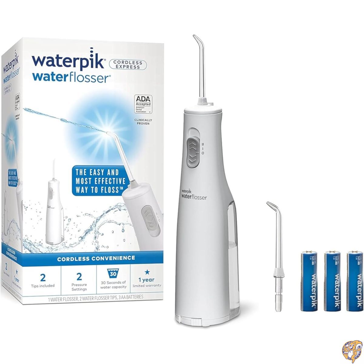 【クーポン配信中】Waterpik コードレスウォーターフロッサー 電池式 & ポータブル 旅行&自宅用 ADA承認コードレスエクスプレス ホワイト WF-02C｜アメリカグッドバイブス
