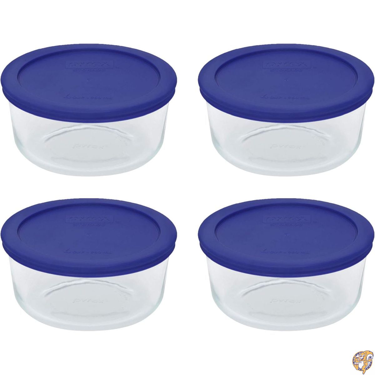 【百貨店大売り出し!引き換え証送達中】Pyrex 7201 4カップガラスボウル\u00267201-パソコン Cadet 青碧食料雑貨類保護すること取り替えっこ用蓋(4個容器に並べる) - 亜米利加製