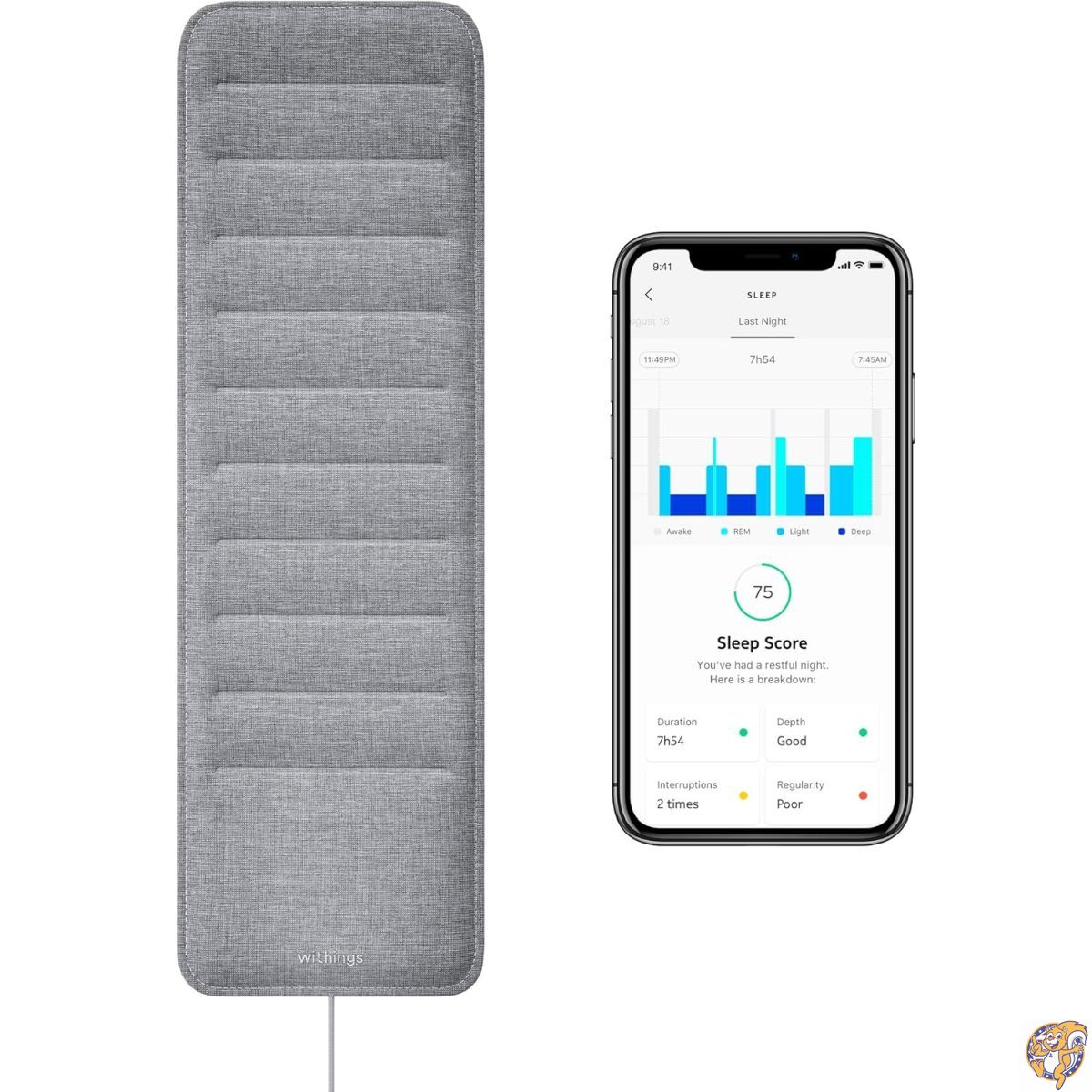 【百貨店大売り出し!クーポン券配達中】Withings Sleep - Tracking Pad Under The Mattress with Cycle Analysis, Score \u0026 Sensor to Control Light, Music Room Temperature, Breathing Disturbances Compatible Alexa 141［並行輸入］