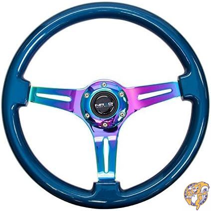 【クーポン配信中】NRG Innovations NRG-ST-015MC-BL ステアリングホイール - 350mm 25mmディープ構成 クラシック木目ホイール ネオクロームスポーク3本 ブルーパール/フレークペイント｜アメリカグッドバイブス