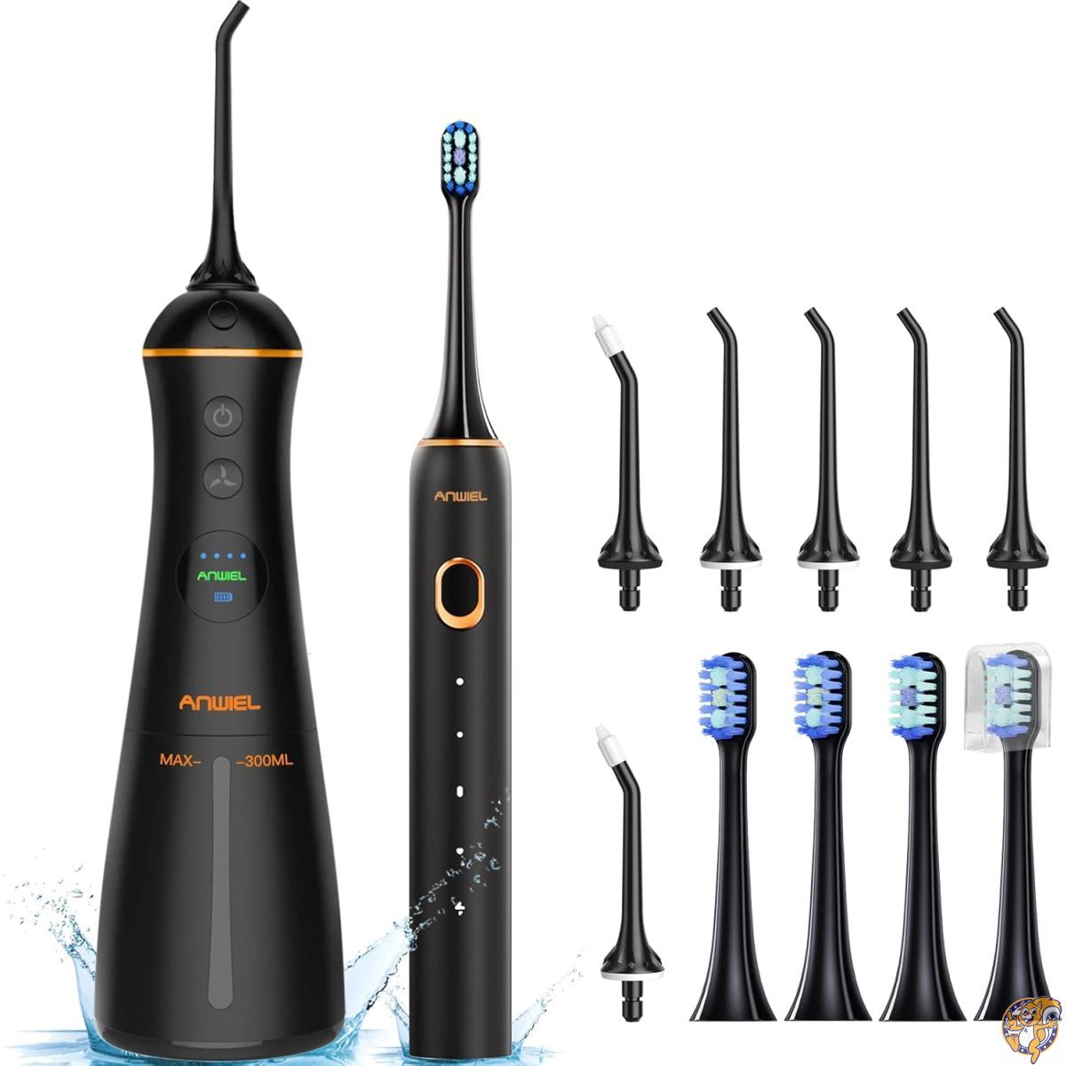 【クーポン配信中】【2 in 1】口腔洗浄器 ＆ 音波電動歯ブラシセット 300mlタンク ノズル6本・替えブラシ4本 IPX7防水 歯茎ケア・矯正器具・インプラント対応｜アメリカグッドバイブス