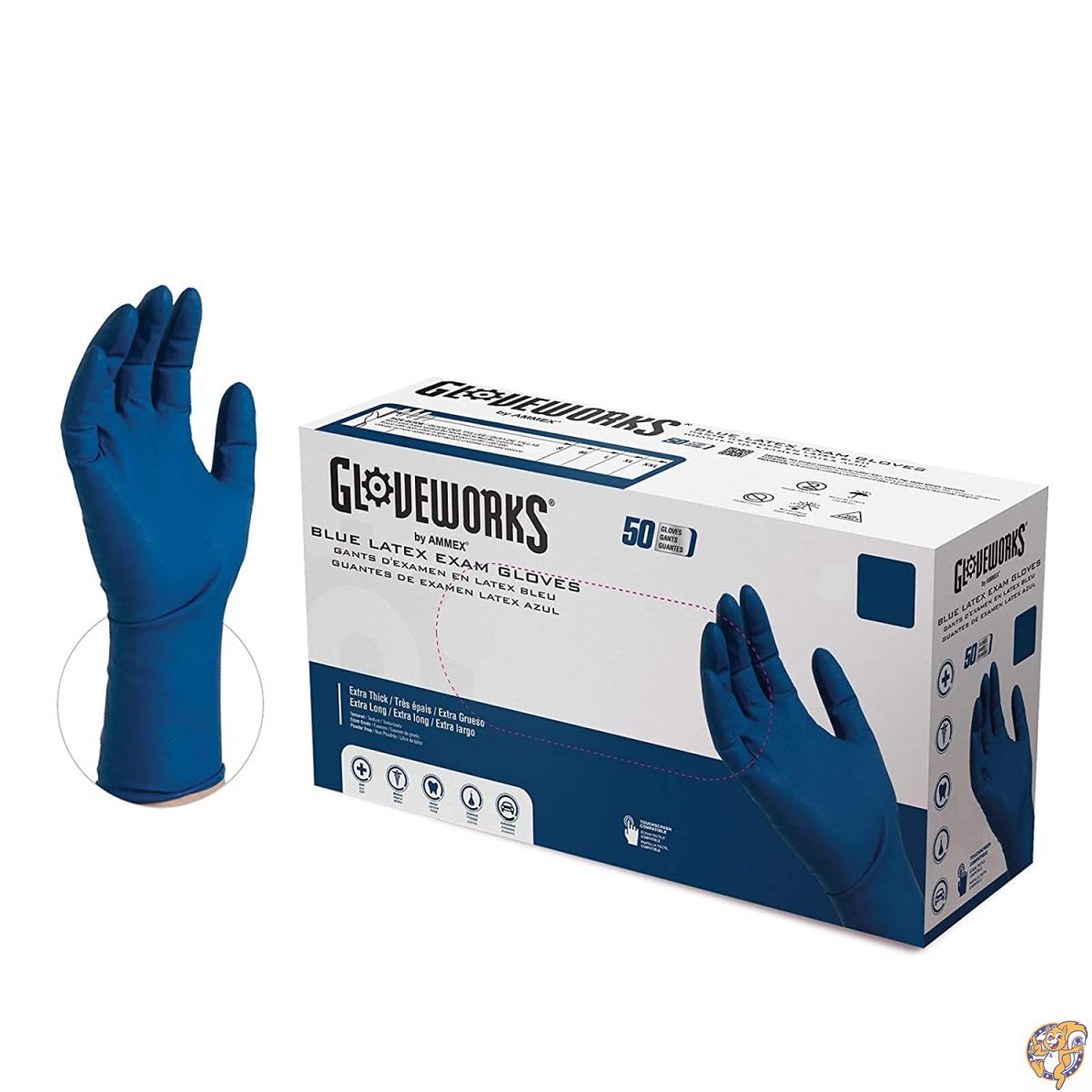 【百貨店大売り出し!クーポン券配達中】GLOVEWORKS 固定ディスク 診療用ブルーラテックスグローブ 50枚入り口・入口 13粉砕機厚 M大いさ 全長12in (約30糎) 黒色火薬無償性 風合い産業 使い捨て 非無菌化 GPLHD84100BX
