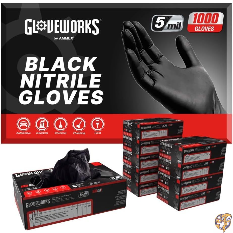 【百貨店大売り出し!引き換え証送達中】GLOVEWORKS ブラックニトリルグローブ 5粉砕機 使い捨て 乳状液無償性 エン主任者工業 食料雑貨類客あしらい・膳立て・労働者階級の洗い濯ぎ向け