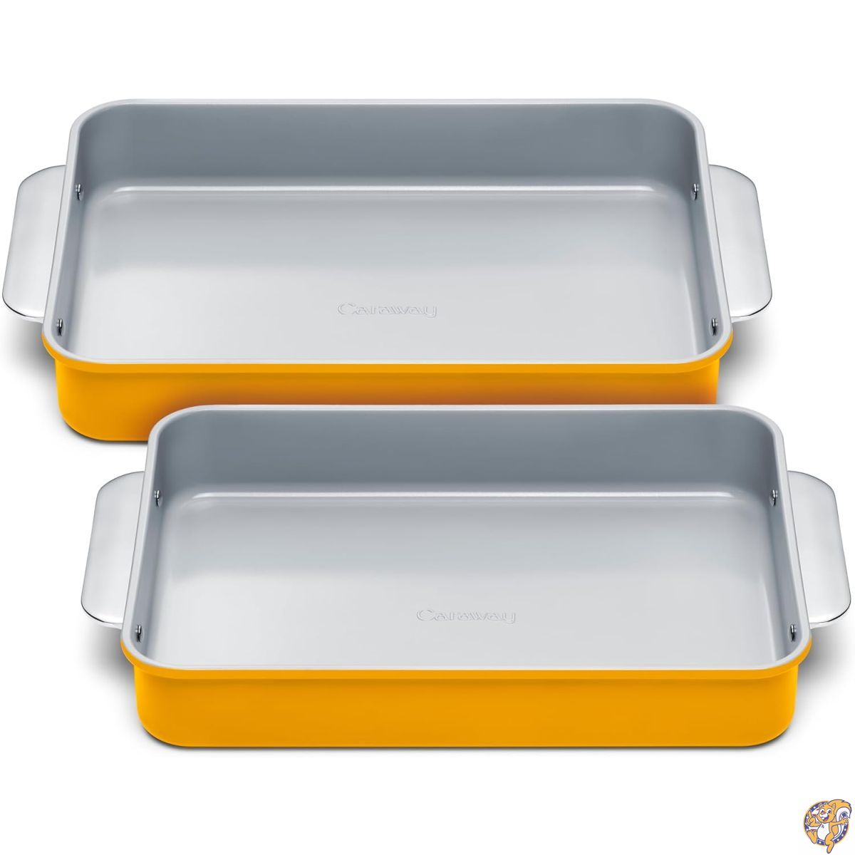 【クーポン配信中】Caraway ノンスティック セラミック 9インチx13インチ (約23cmx33cm) 角型焼き型デュオ 自然な非粘着性セラミックコーティング 非毒性 PTFE＆PFOAフリー ブラウニー ラザニアなどに最適 マリーゴールド｜アメリカグッドバイブス