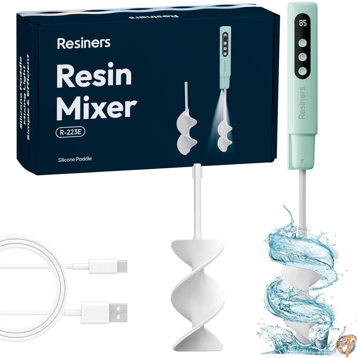 【百貨店大売り出し!引き換え証送達中】Resiners 脂ミキサー、ハンドヘルドエポキシミキサー、ケイ素樹脂パドル\u0026書き込み付き添い人、4度合い速力度、映写幕、最低限度水の泡、飾り気の無い洗いもの、エポキシ脂モールド用灯し火引っ掻き回す物の具、ケイ素樹脂、えの具混一用
