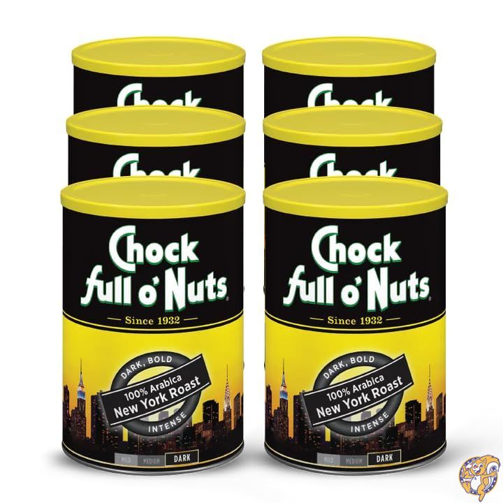 【クーポン配信中】Chock Full o' Nuts New York Roast Ground Coffee プレミアム豆使用・リサイクル可能なスチール缶入り 豊かな風味と香り ダークロースト ドリップ プアオーバー パーコレーターに最適 10.5オンス (約298g) 缶×6個セット|アメリカグッドバイブス