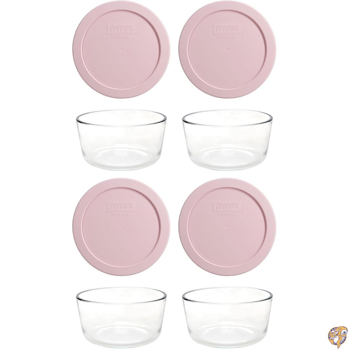 【百貨店大売り出し!引き換え証送達中】Pyrex 7200 2優勝杯 硝子どんぶり鉢＆7200 パソコン フタ付き添い人 (4個書き割り) 亜米利加製 (点火装置さくら色)