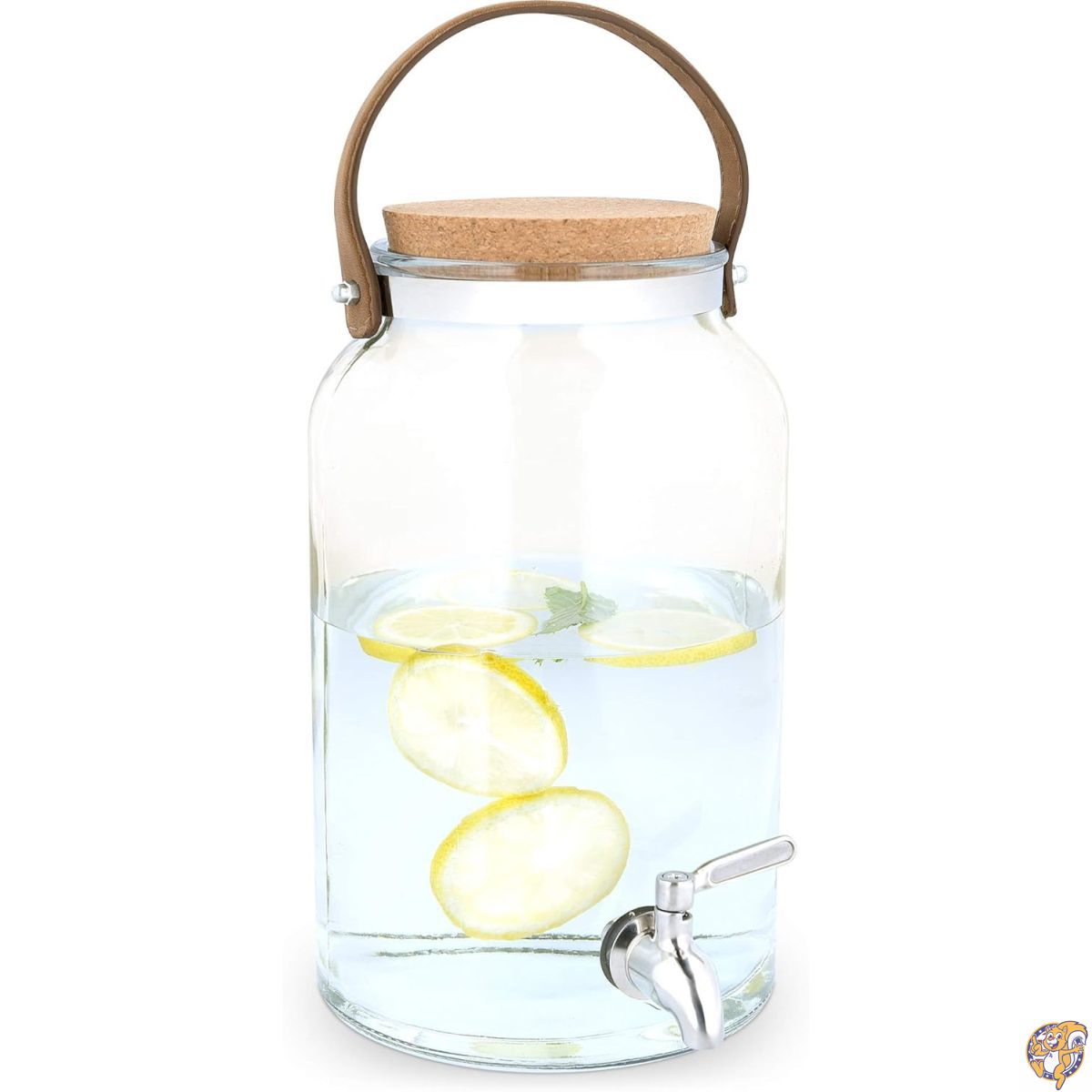 【最大限度2000円クーポン券10日～】Navaris ドリンクディスペンサー スピゴット付き添い人 1.5gal (5.6L) ガラスドリンクジャー 金属元素水道栓付き添い人 キルク蓋 手持ち部分 他所他所しい水もの用 水 寄りあい用