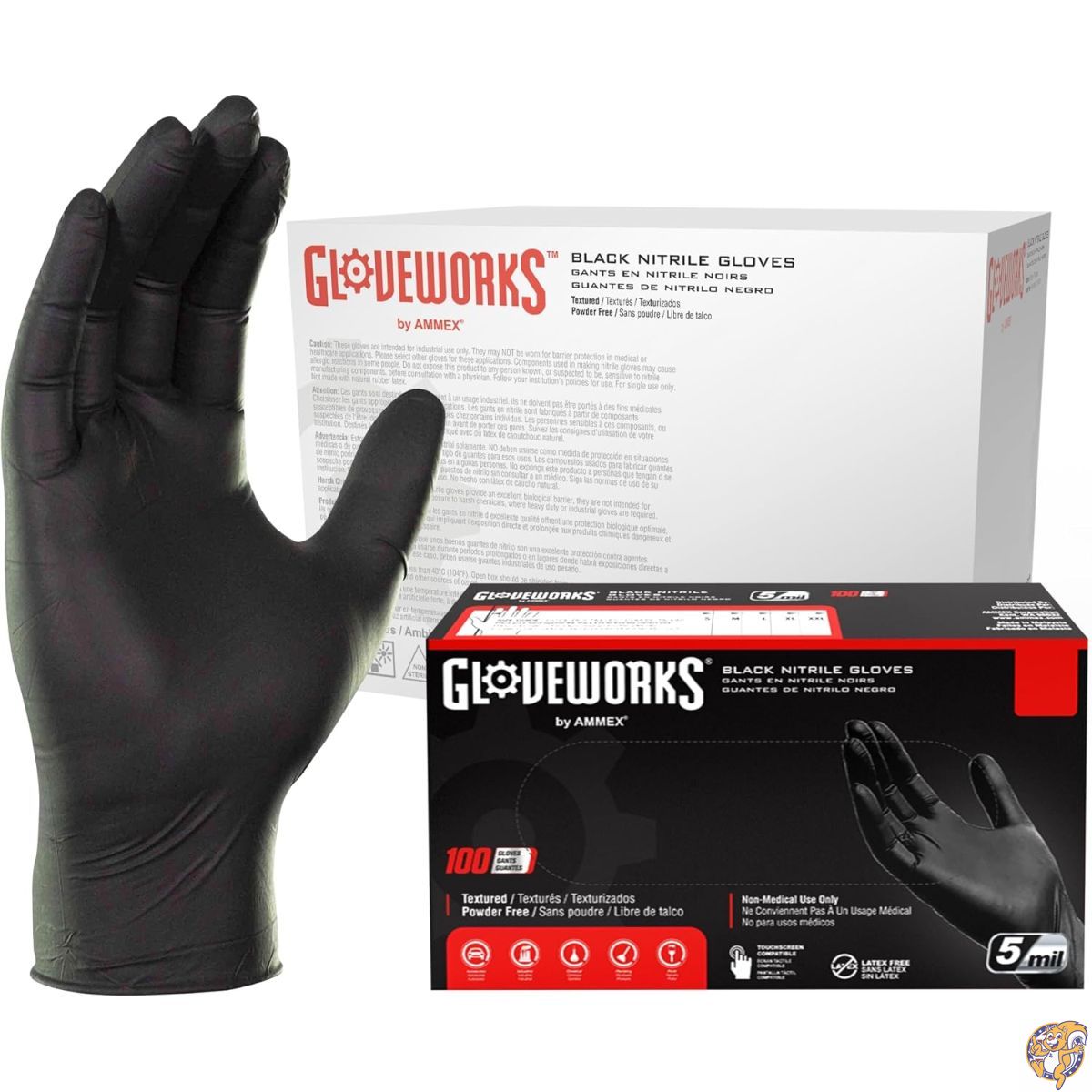 【百貨店大売り出し!引き換え証送達中】Gloveworks 実業用 やり方用 シアン化物グローブ、乳状液無償性、黒色火薬無償性、テクスチャード工業、使い捨てグローブ (1箱100枚入り口・入口, 5 Mil, 0.13粍, 黒いこと, L)
