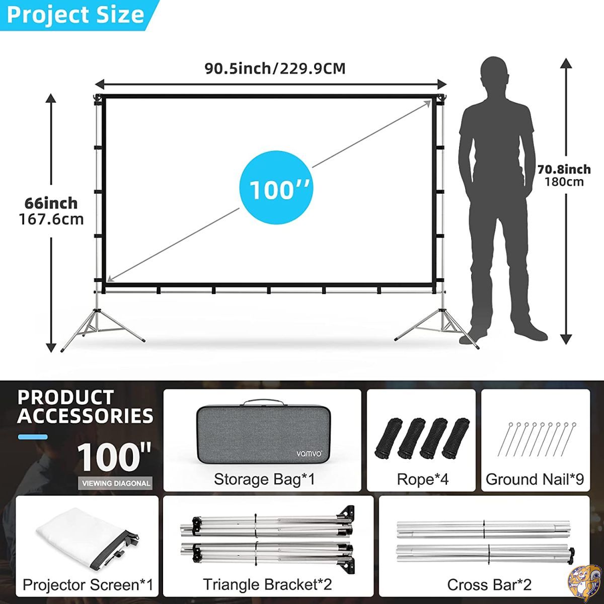 Vamvo アウトドア 100inch インドア スクリーン プロジェクター 並行輸入品 【おすすめ】 インドア