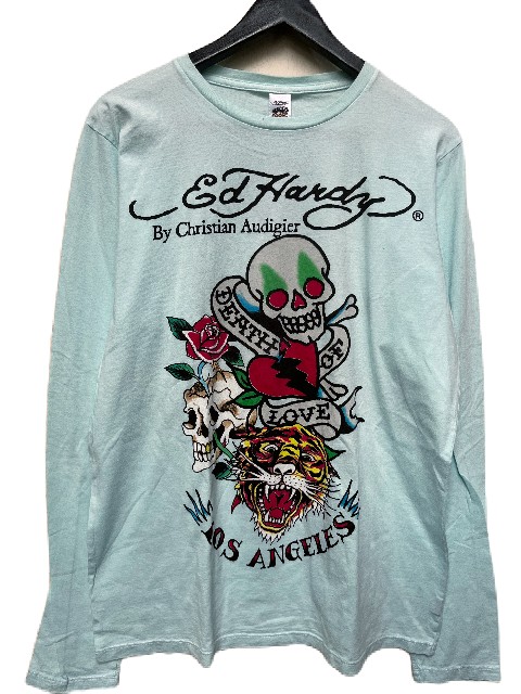 ED HARDYエドハーディー\u003cBR\u003eDEATH OF LOVE TIGERロンT  l,blue Tシャツ・カットソー-メンズファッション
