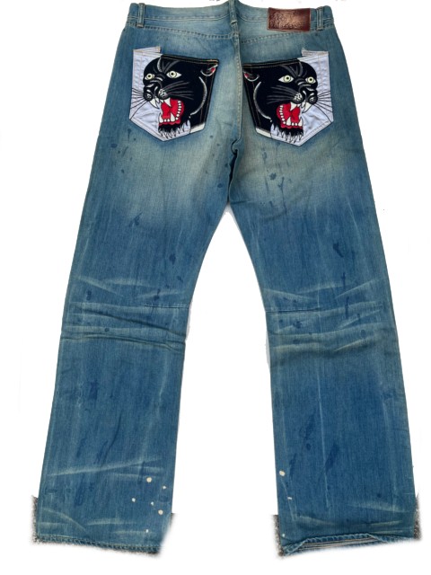 UNKNOWN Ed Hardy コラボ レザージャケット デニムパンツ UNKNOWN Ed Hardy コラボ レザージャケット デニムパンツ