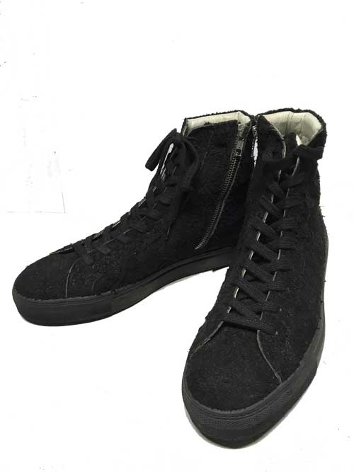 世界の スニーカー Ambエーエムビーサイドジップハイカット加工スェードスニーカーblack Lombardionline It