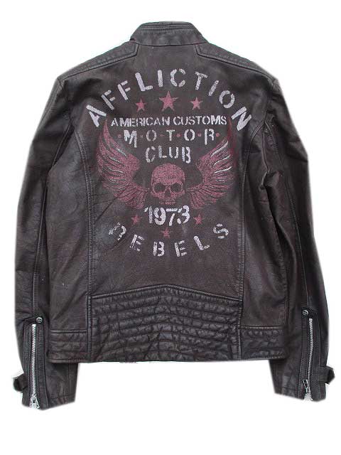 大人気の AFFLICTION アフリクション レザージャケット バイク用