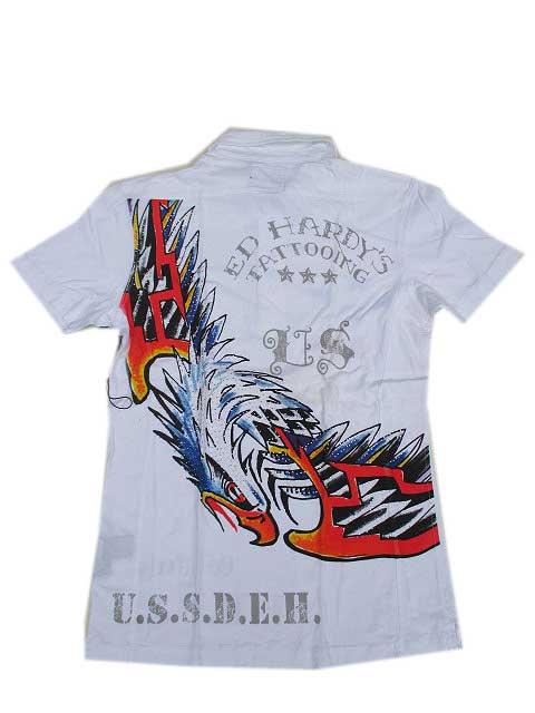 ED HARDY/エドハーディー ラインストーン付きポロシャツ WHITE