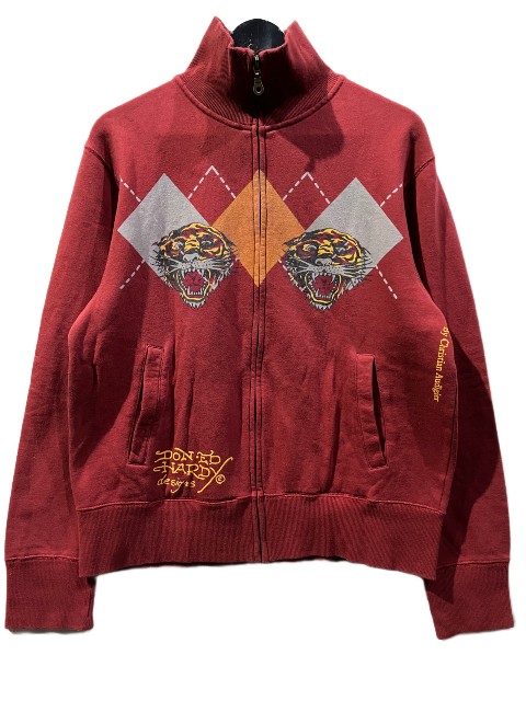 ED HARDY / TIGER  SWEAT TRACK JACKET レンガ エドハーディー ジップアップ 流汗
