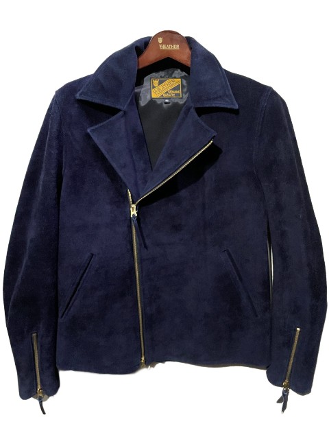 Y'2LEATHERワイツーレザー 別注モデル銀付きスェードダブルライダースnavy