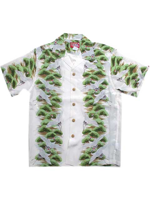 HOUSTON アロハシャツつる松　white/green