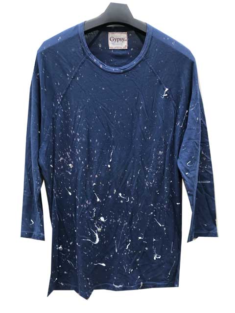 GYPSY05/ジプシー　ペンキ加工７分丈Ｔシャツ　navy