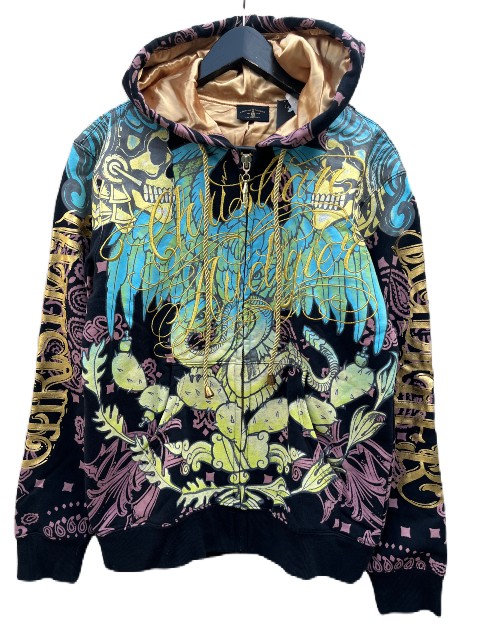 XXL相当 Christian Audigier パーカー ライトストーン 総柄 CHRISTIAN AUDIGIER Christian Audigier クリスチャンオード