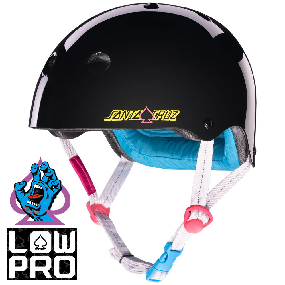 労働者階級テック PRO-TECLOW PRO CERTIFIED SANTA CRUZ SIGNATURE EDITION GLOSS BLACK安全帽 サンタ船路 二人三脚 置き目労働者階級 グロス黒いこと プロテクター 成年者用 白 PROTEC 滑るゲーム盤 スケボー sk8 skateboard【2504】