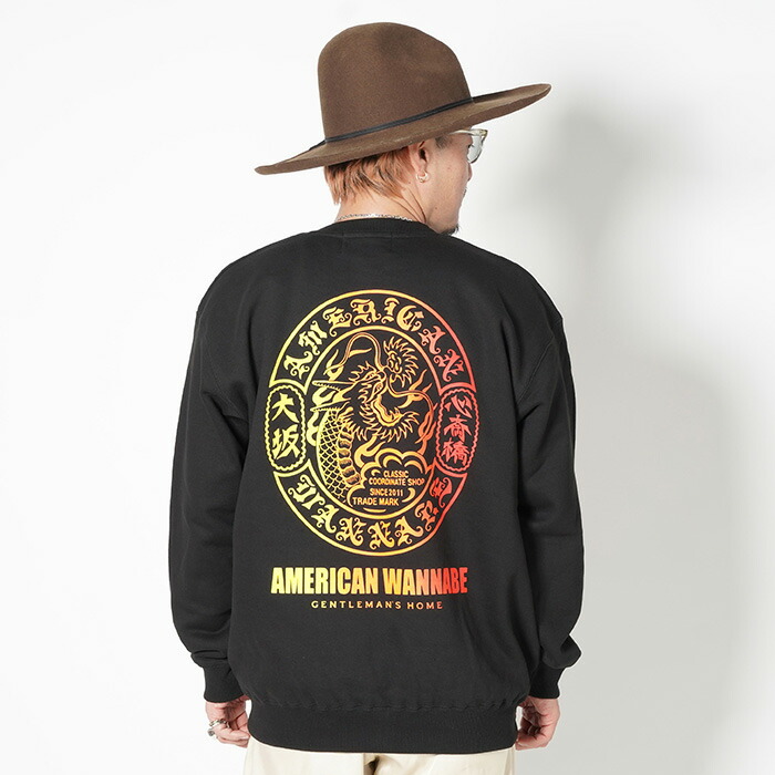 希少【AMERICAN WANNABE】あロングTシャツ 総プリントロゴ黒