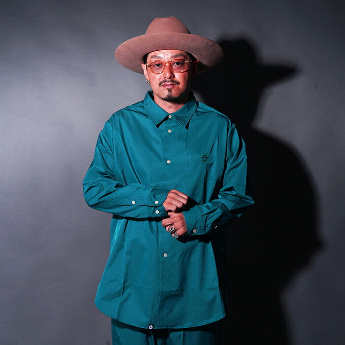 AMERICAN WANNABE アメリカンワナビー「GRANDPA SHIRT /  GREEN」グランパシャツ AWS-250102 メンズ セットアップ プルオーバー アメカジメンズ 長袖 ルーズシルエット メンズセットアップ ブランド名 アメカジ メンズファッション-トップス-カジュアルシャツ