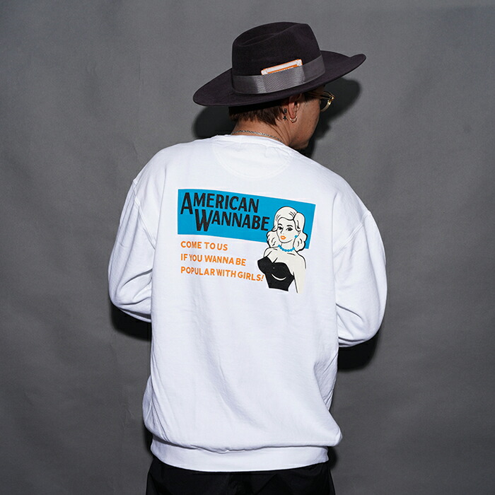 AMERICAN WANNABE アメリカンワナビー / 「COME TO US Crew Sweat / WHITE」クルーネックスウェット / MEN\u0027S メンズ / 流汗 / 調教師 / 労働者の一団素っ首 / 刷り上げる / 長袖 / 心地好い / 表どおり / アメカジ