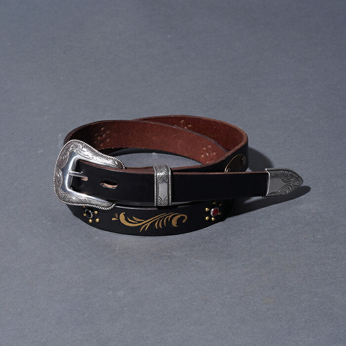 HTC エイチティーシー 希少 スタッズ装飾 レザー ナロー ベルト 楽天