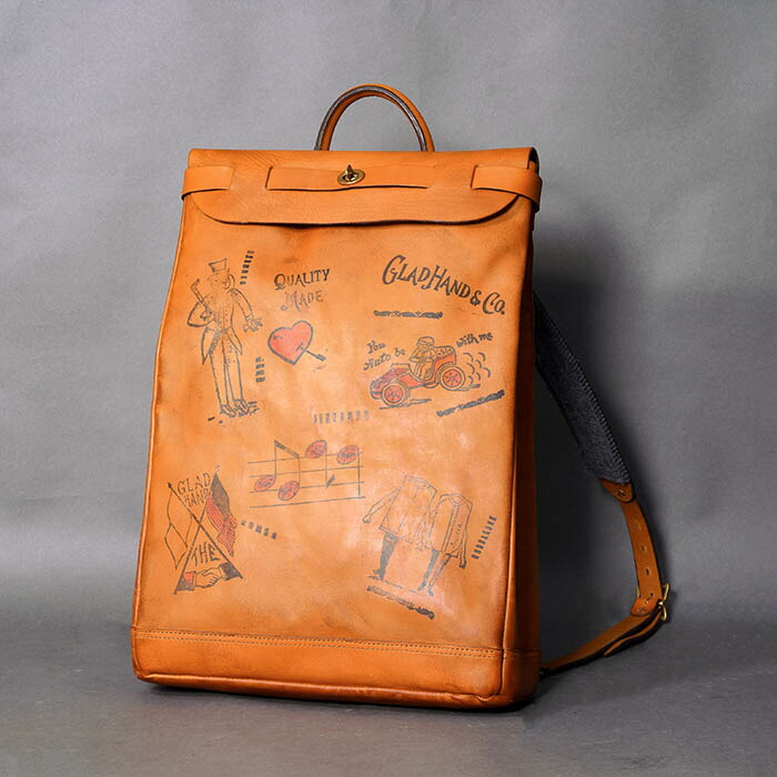 VASCO&times;GLAD HAND / 「LEATHER VOYAGE 2WAY RUCKSACK "GLAD POSTALS" / BROWN」 本牛革リュックサック / MEN'S メンズ / 革鞄 / リュック / 本革 / 牛革 / コラボレーション / カジュアル / アメカジ｜AMERICAN WANNABE
