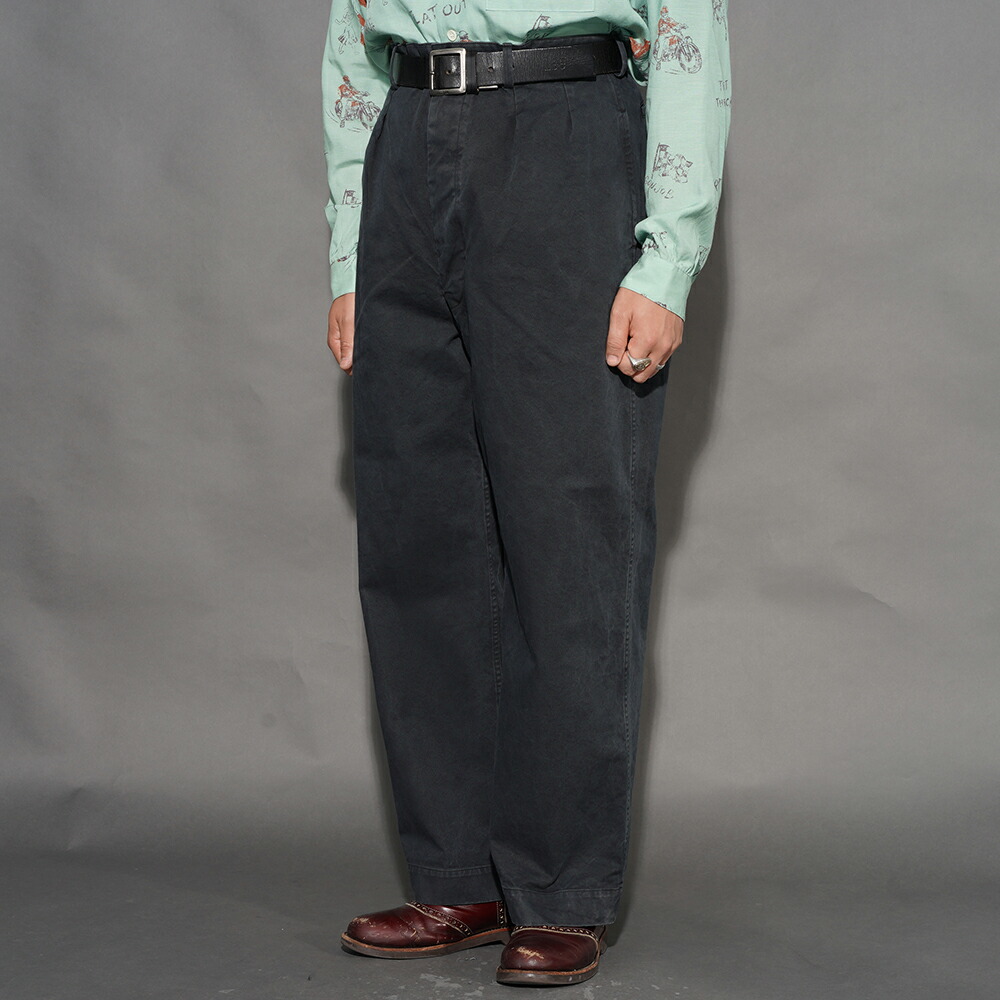 OLD CROW オールドクロー「OLDROD - TROUSERS / BLACK」オーガニックコットントラウザー  MEN\u0027S メンズ 細工物ズボン下 ズボン下 無地 心地よい アメカジ 広広とした影ぼうし ズボン・パンツ-メンズファッション
