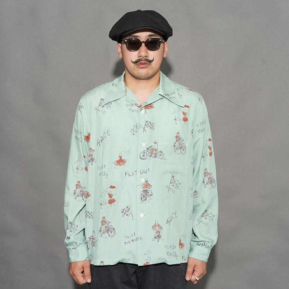 OLD CROW オールドクロー「Spirit of 101- L/S SHIRTS / GREEN」オリジナルレーヨンリネンL/Sシャツ OC6104  MEN メンズ シャツ オリジナルレーヨンリネン 長袖 総柄 アロハ