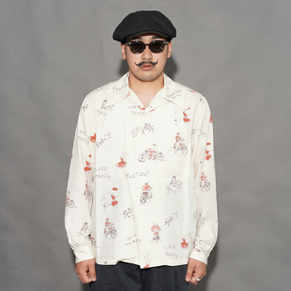 OLD CROW オールドクロー「Spirit of 101- L/S SHIRTS / IVORY」オリジナルレーヨンリネンL/Sシャツ OC6104  MEN メンズ シャツ オリジナルレーヨンリネン 長袖 総柄 アロハ