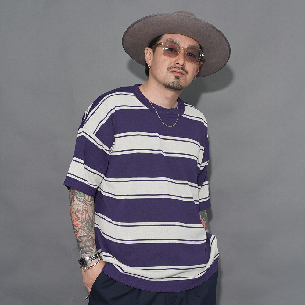 NASTOYS ナストイズ /「Border Crew Neck S/S Knit / PURPLE」ボーダークルーネックS/S編み物 / NTCO-260101 / MEN\u0027S メンズ / 編み物 / スウェーター / 間借り人 / ビックシルエット / 労働者の一団のど首 / 半袖 / 心地よい / アメカジ