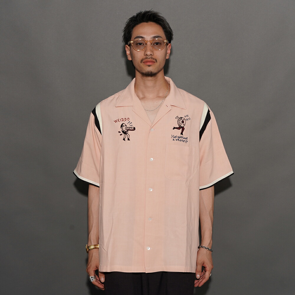 WEIRDO ウィアード /「Nuts and Bolts - S/S BOWLING SHIRTS / PINK」突き抜くS/Sプルオーバー /  WRD6113 / MEN\u0027S メンズ / プルオーバー / 刺しゅう /  半袖 / 心地よい / アメカジ