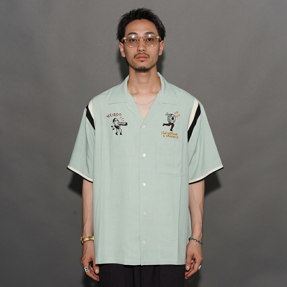 WEIRDO ウィアード /「Nuts and Bolts - S/S BOWLING SHIRTS / SAX」突き抜くS/Sプルオーバー /  WRD6113 / MEN\u0027S メンズ / プルオーバー / 刺しゅう /  半袖 / 心地よい / アメカジ