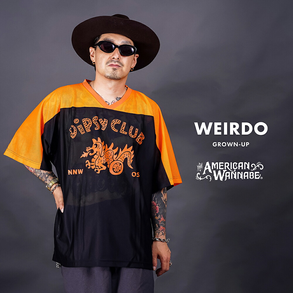 WEIRDO×THE AMERICAN WANNABE「DiPSy CLUB 15 - FOOTBALL SHIRTS / BLACK×ORANGE」 ポリエステルメッシュ生地フットボールジャージ / MEN'S メンズ / カットソー / Tシャツ / 半袖 / ハーフスリーブ / カジュアル / アメカジ|AMERICAN WANNABE