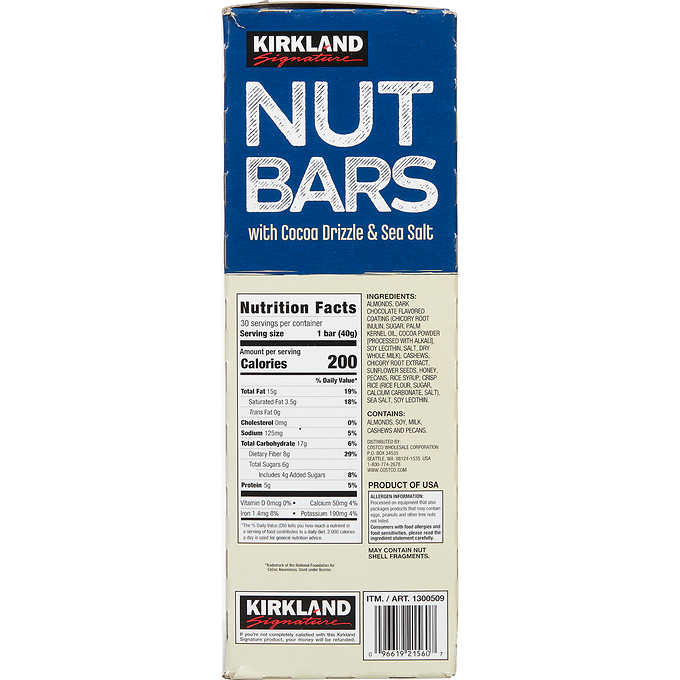 楽天市場 Kirkland Signature Nut Bars With Cocoa Drizzle Sea Salt 30ct カークランドシグネチャー ナッツバー ココア シーソルト 30本入り アメリカーナ Americana