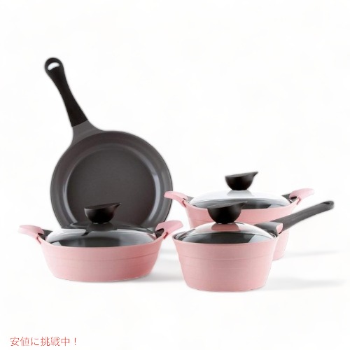 【百貨店SALE 最大限度2000円OFF引き換え証 6/11 1:59まで】Neoflam ネオフラム 陶芸 フライパン ノン突っ支い棒鍋 フライパン書き割り 膳立て物の具7点書き割り さくら色 アメリカーナがお届け!