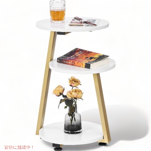 【最大2000円OFF 4/10金1:59まで】BEWISHOME ラウンドエンドテーブル サイドテーブル メタルフレーム, ホワイトゴールド Round End Table Side Table with Metal Frame, White Gold