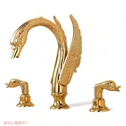 白鳥表現スタイルの2階建てバス御部屋 水栓ジャズバンド ゴールド Ornate Swan Style Bathroom Sink Faucet Combo Deck Mount Sink Gold