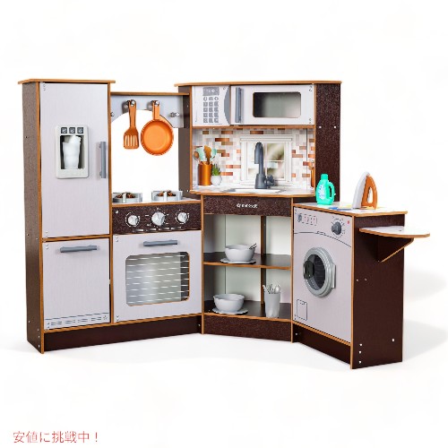 【最大2000円OFF 4/10金1:59まで】KidKraft キッドクラフト キッチンプレイキッチン エスプレッソ Elegant Espresso Wooden Corner Play Kitchen 子供用3歳以上