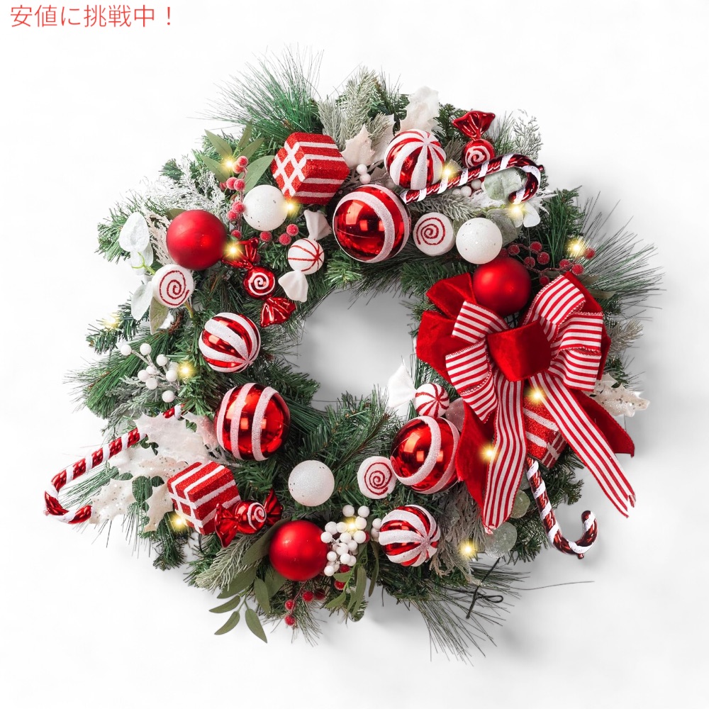 【最大2,000円クーポン5月27日01:59まで】Valery Madelyn クリスマスリース ライト付き 30インチ 約76cm クリスマス リース 飾り Pre-Lit Christmas Wreath