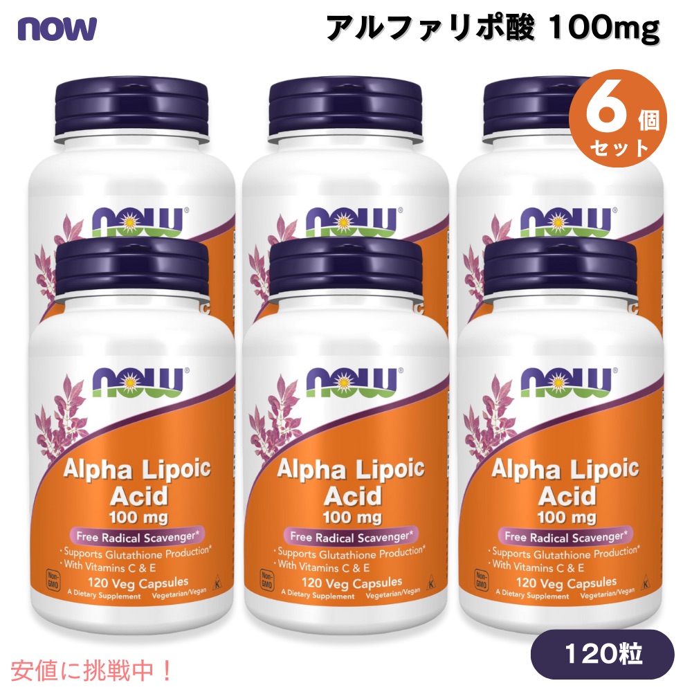 【最大2000円クーポン 4/17金 09:59まで】【6個セット】ナウフーズ NOW Foods アルファリポ酸 100mg 120粒 ベジカプセル #3041 ビタミンC & ビタミンE配合 Alpha Lipoic Acid 100 mg Veg Capsules
