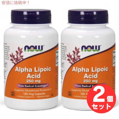 【最大2000円クーポン 4/17金 09:59まで】2個セット Now Foods ナウフーズ アルファリポ酸 250mg お得サイズ 120粒 ベジカプセル #3043 Alpha Lipoic Acid 250 mg 120 Veg Capsules