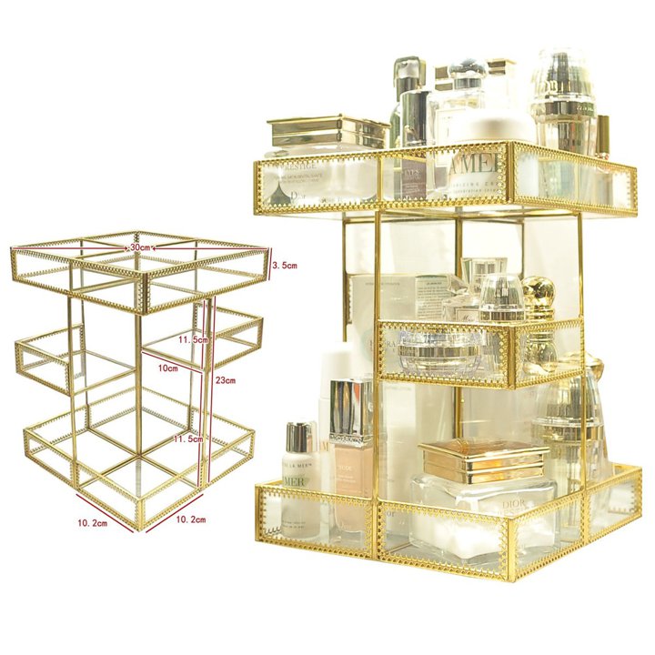 【最大2000円クーポン 4/17金 09:59まで】メイクアップオーガナイザー コスメbox 便利な360度回転 goldアメリカ輸入家具　アメリカ輸入雑貨 アメリカーナがお届け!