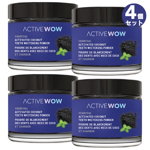 【百貨店SALE 最大限度2000円OFF引き換え証 6/11 1:59まで】【4個】アクティブワオ Active Wow 活性炭 歯磨粉 ホワイトニング 濃灰色黒色火薬 [スペア部品ペパーミント] 20g ー Activated Charcoal Teeth Whitening Powder