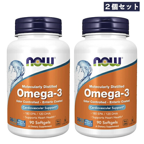 【最大2000円クーポン 4/17金 09:59まで】【2個セット】NOW Foods Molecularly Distilled Omega-3 180 EPA / 120 DHA 90 Softgels / ナウフーズ オメガ3 (EPA 180mg / DHA 120mg) フィッシュオイル 1000mg 90錠 ソフトジェル サプリメント #1656