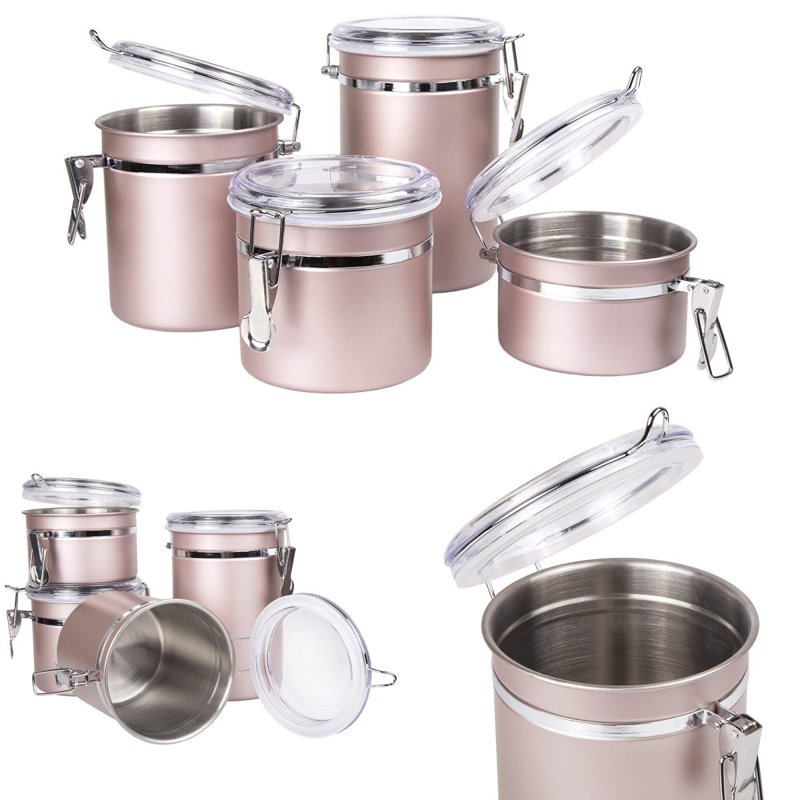 【最大2000円OFF 4/10金1:59まで】4点set蓋付きコンテナ キャニスター ステンレス RoseGold アメリカーナがお届け!