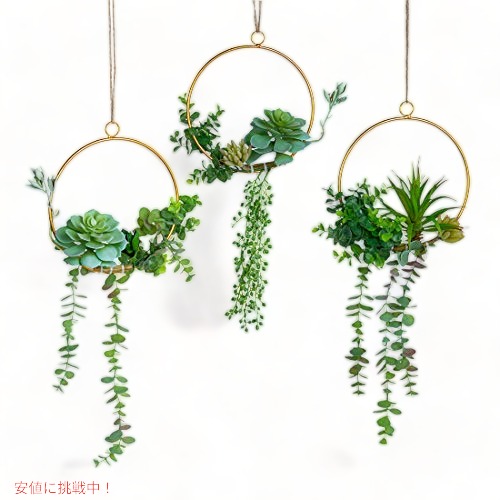 【最大2000円OFF 4/10金1:59まで】SWTHONY 人工多肉植物リース 3個セット ハンギングゴールド